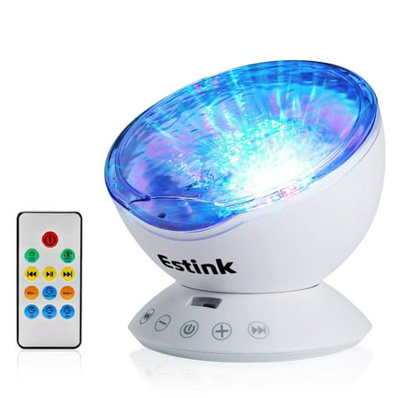 Remote Control Ocean Wave Projector with 7 Colors Night Light with Built-in Mini Music Player in Living Room and Bedroom Halloween night for