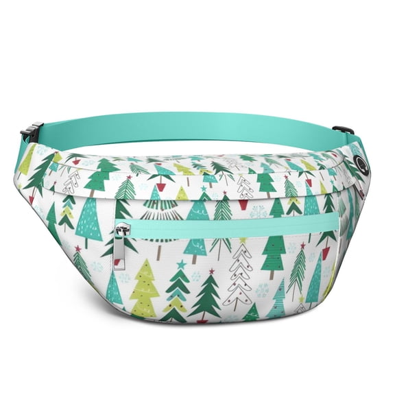 Fanny Pack Green Christmas Tree Pattern Waist Pack Bag,Running Cross Bag,Waterproof Large Fanny Packs for Women Men for Travel Running Hiking Cycling