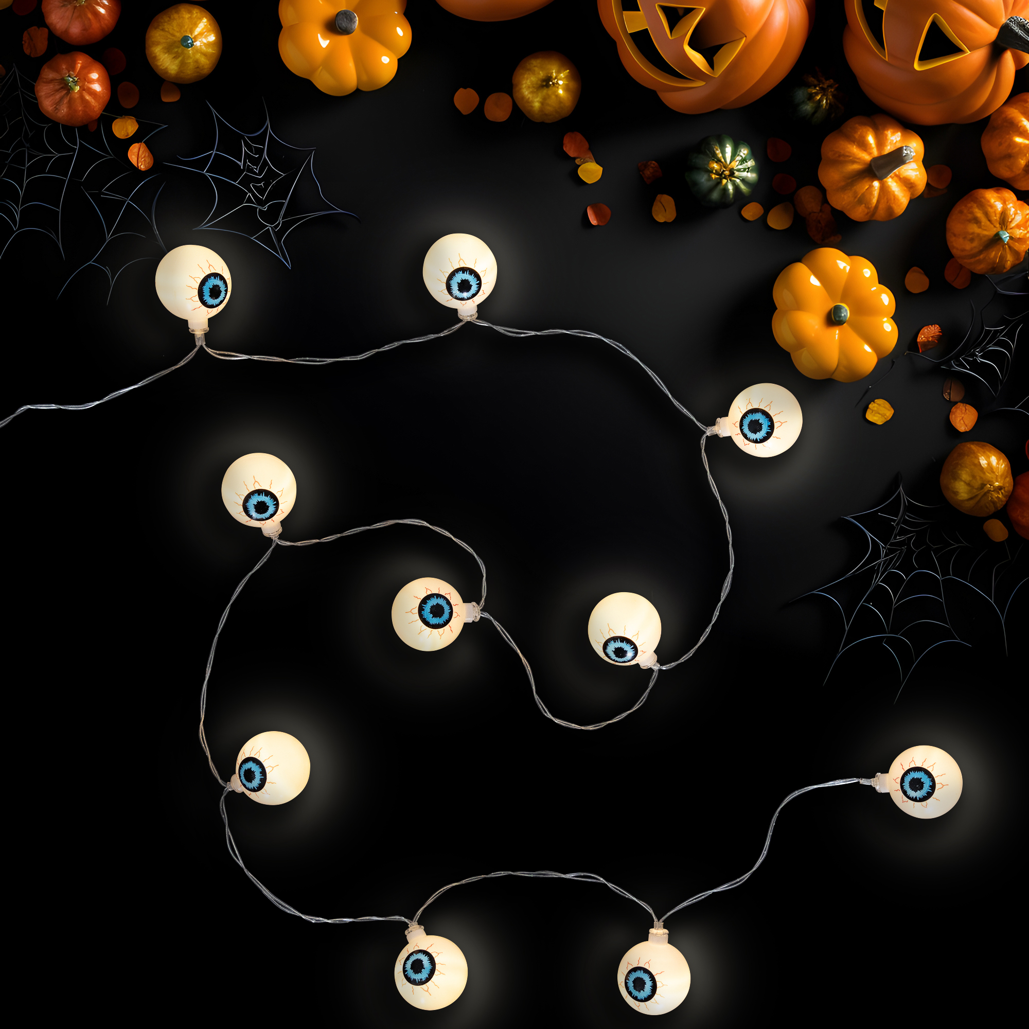 Bloodshot Eyeball Halloween Lights - Warm White LED - 4.5' Clear Wire - 10ct