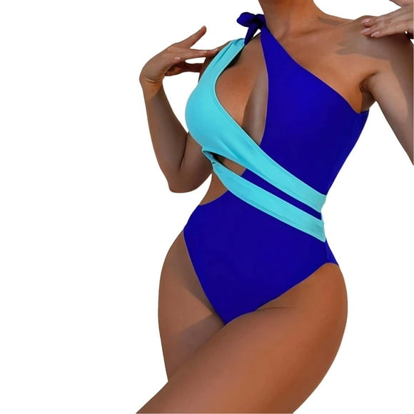 TOWED22 Women Wrap Push Up One-Piece Swimsuit Bathing Suit Swimwear High Waist Monokini(Blue,S)