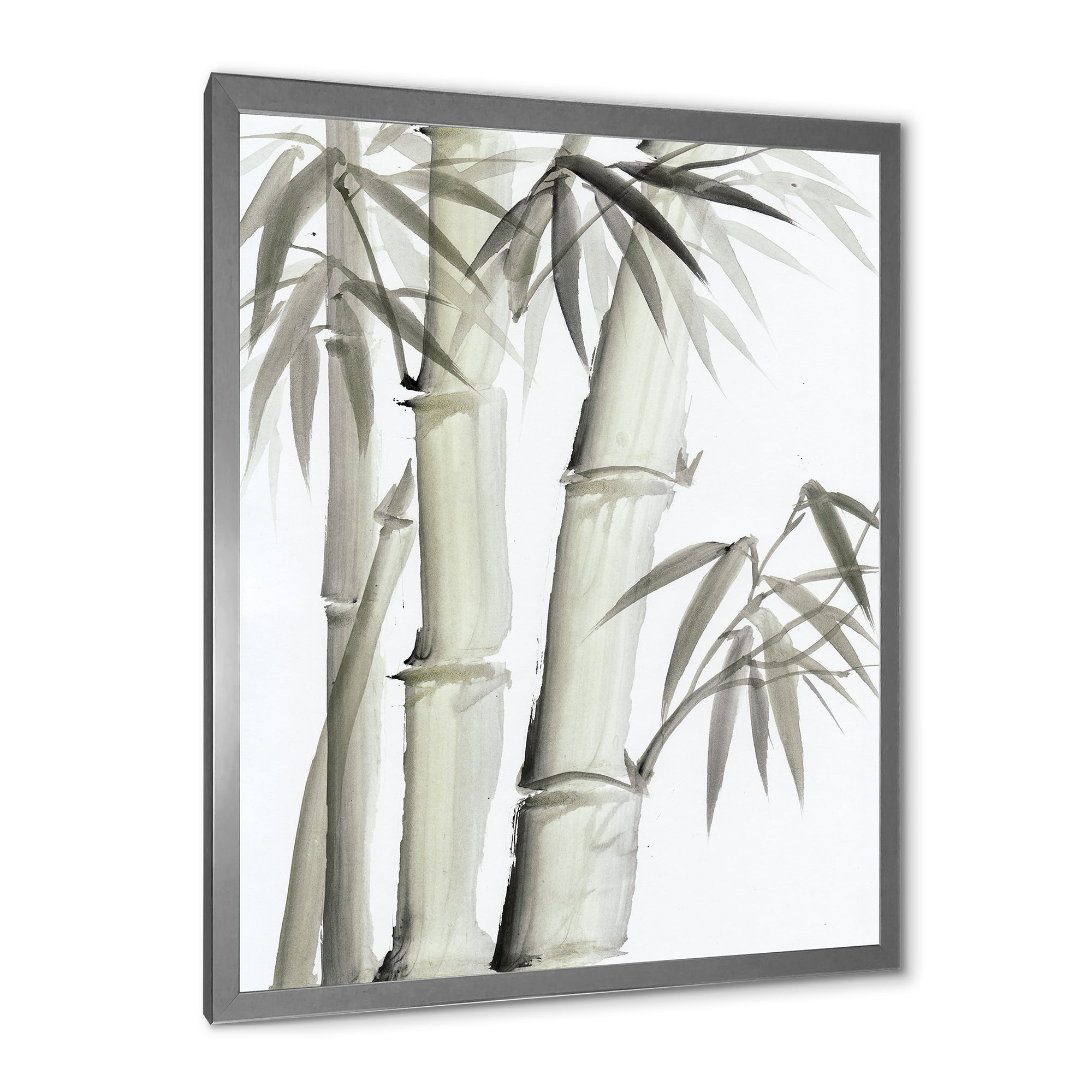 Designart 'Vintage Black and White Bamboo V' Lake House Framed Art Print