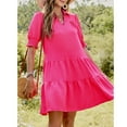 thumbnail image 6 of SMihono Casual Dresses for Women Lapel Collared V Neck Mid Sleeved Pleated Summer Dresses for Women 2025 Midi Dresses Hot Pink S, 6 of 8
