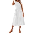 thumbnail image 2 of QIUOMBBP Women's Ruffle Maxi Dresses Cap Sleeve Crew Neck A Line High Waisted Dress Summer Loose Casual Sundress White XL, 2 of 7
