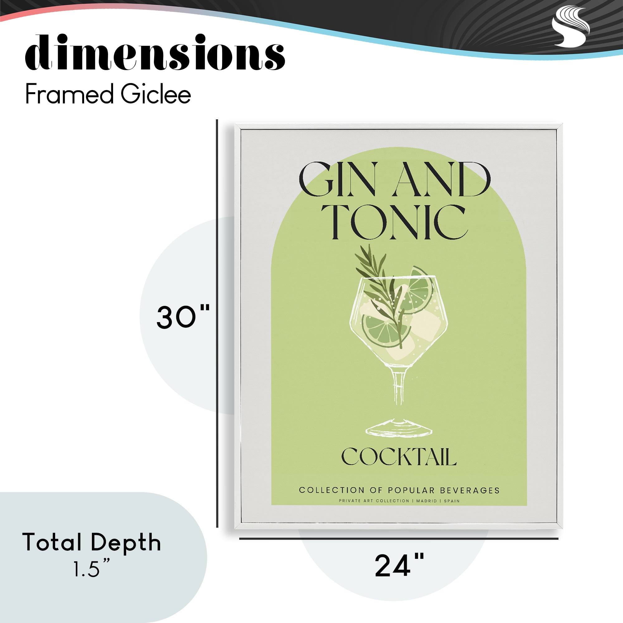 Stylish Retro Gin & Tonic White Framed Giclee Art, design by Lil' Rue