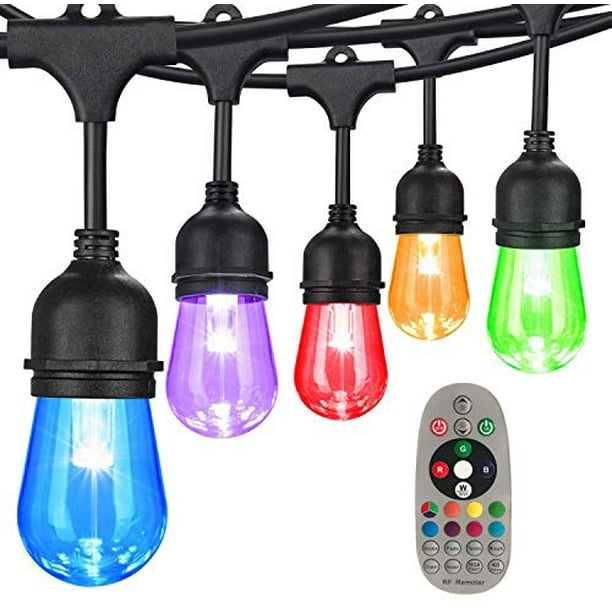 48ft Color Changing Outdoor String Lights Rgb Cafe Led Light With 15 E26 Shatterproof Edison Bulb Dimmable Commercial For Patio Backyard Holiday Party Remote Com 48ft Color Changing Outdoor String, How To Replace Outdoor Led Light Fixture