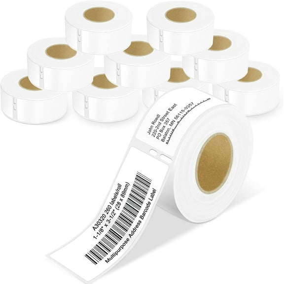 Cruxer Compatible with DYMO 30320 Address Labels 1-1/8" x 3-1/2" (28mm x 89mm) 260 Labels/roll White Barcode Labels for Dymo Labelwriters 400 450 4XL 400 Duo 450 Twin Turbo Label Printers, 10 Roll