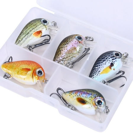 BIBABLYKE 5Pcs Plastic Fishing Baits Small Crankbait Wobbler Artificial Hard Baits Crank Baits with Tackle Box Fishing Accessories