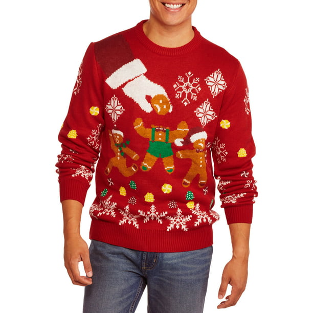 Ugly Christmas Sweater Runaway Gingerbread Man Big Mens 2xl