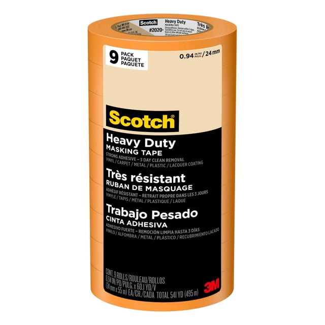 Cinta adhesiva de pintor, resistente, 9 rollos, 24 mm x 55 m