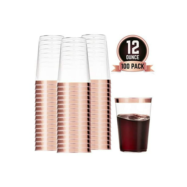 100 Rose Gold Plastic Cups 12 Oz Clear Plastic Cups