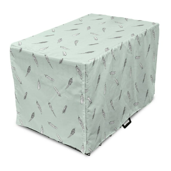Minimalist Dog Crate Cover, Abstract Feather Sketch Hand Drawn on Simplistic Background, Easy to Use Pet Kennel Cover Small Dogs Puppies Kittens, 7 Sizes, Mint Green Pale Grey, by Ambesonne