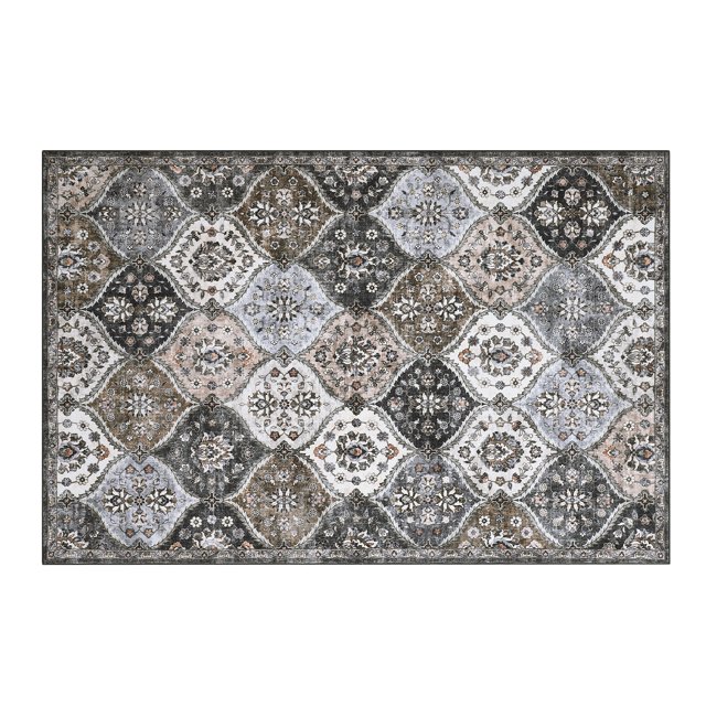 Area Rug, Washable Rug, Vintage Rugs for Entryway, Traditional Floor Cover, Thin Carpet, Kitchen Distressed Non Slip Mat, Print Rug for Bedroom Dining Room
