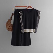 Itsame Womens 2 Piece Outfits, Sleeveless Tops Wide Leg Pants Loose Casual Sets Black Free Size