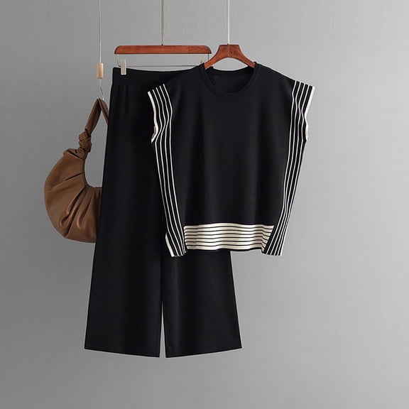 TaTaai Womens Outfit SetCasual Set Summer Solid Color Short Sleeve Shirt With Long Pants Two Piece Suit For Daily Gift