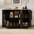thumbnail image 4 of AVAXA 51" Fluted Kitchen Island with Drop Leaf, Farmhouse Accent Kitchen Island on Wheels with Internal Storage Rack, Rolling Kitchen Cart with Towel Rack for Kitchen, Dining Room, Black Ash, 4 of 23