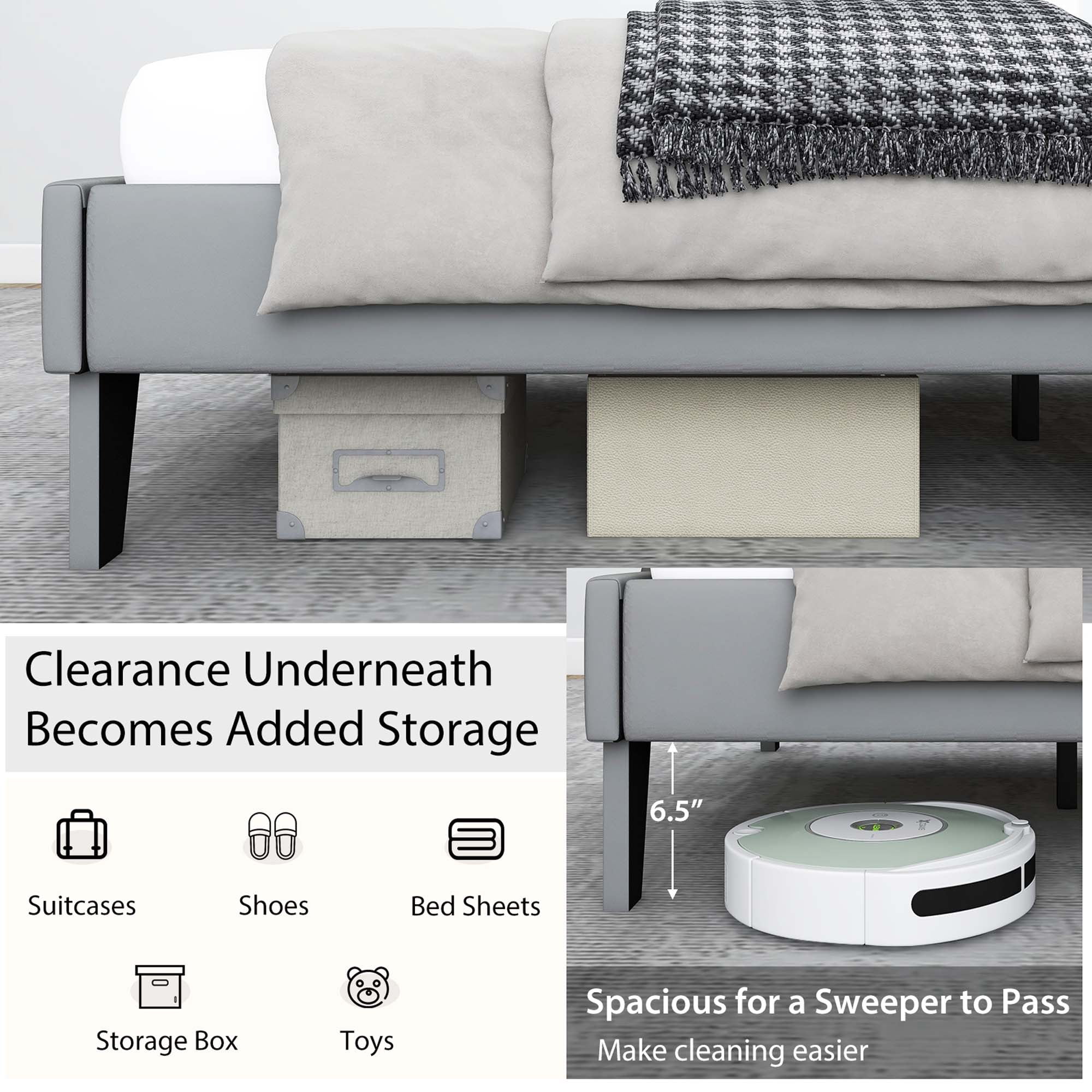 Costway Queen Size Upholstered Platform Bed Frame Velvet Headboard Mattress Foundation