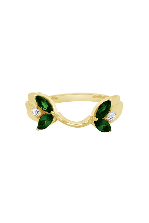 Marquise & Round Simulated Green Emerald & Cubic Zirconia Enhancer Guard 10k Yellow Gold Ring Size - 6.5