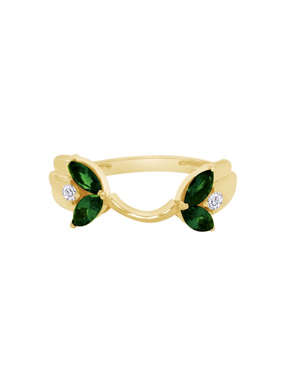 Marquise & Round Simulated Green Emerald & Cubic Zirconia Enhancer Guard 14K Yellow Gold Ring Size - 9
