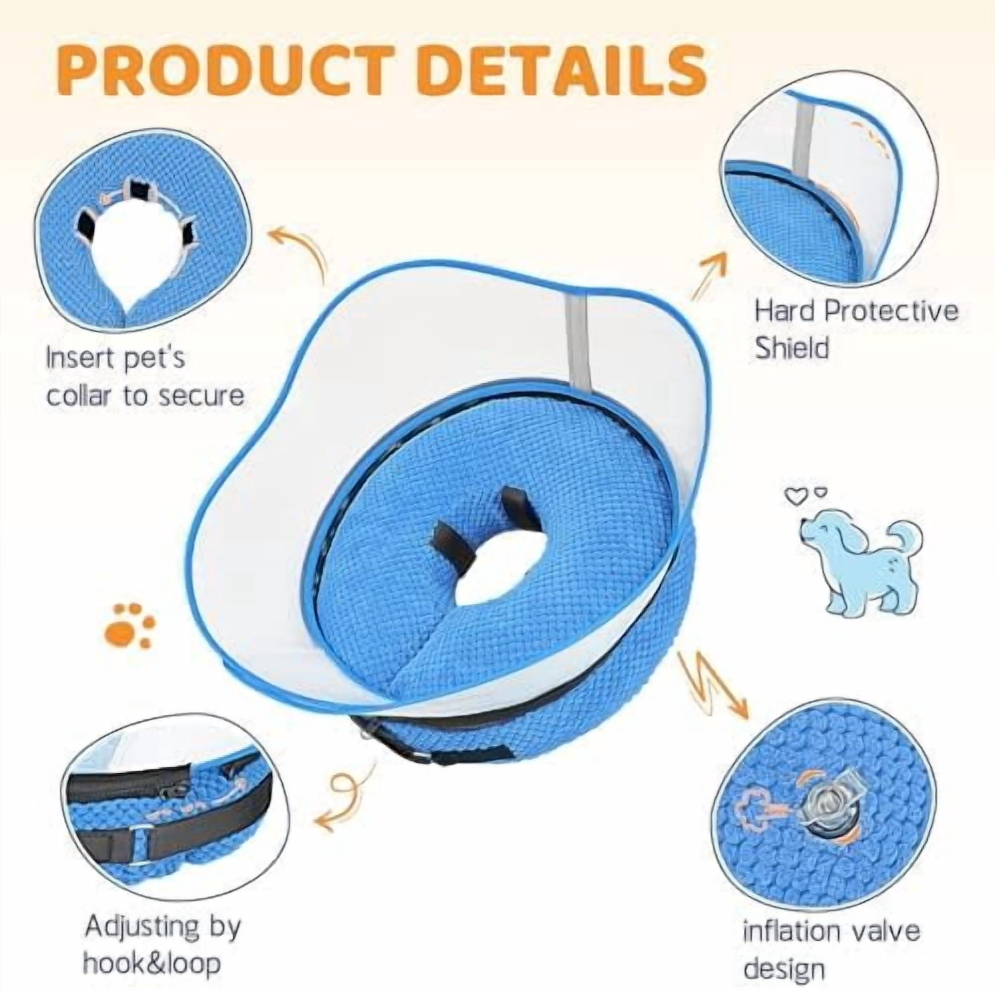 Raised Inflatable Dog Cone Alternative Collars for After Surgery, Dog Donut Collar After Surgery, Soft Pet Cone for Small Medium Large Dogs to Stop Licking Blue,L(Neck 12"-16")