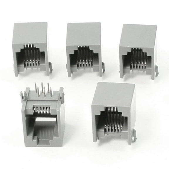 Unique Bargains 5pcs 90 Degree Push in Type RJ12 6P6C Network PCB Jacks Connector Black Gray