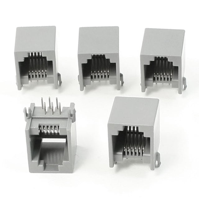 5 Pcs RJ12 6P6C 6 Conectores Modulares de PCB de Pin Redondo para Red Negro Gris