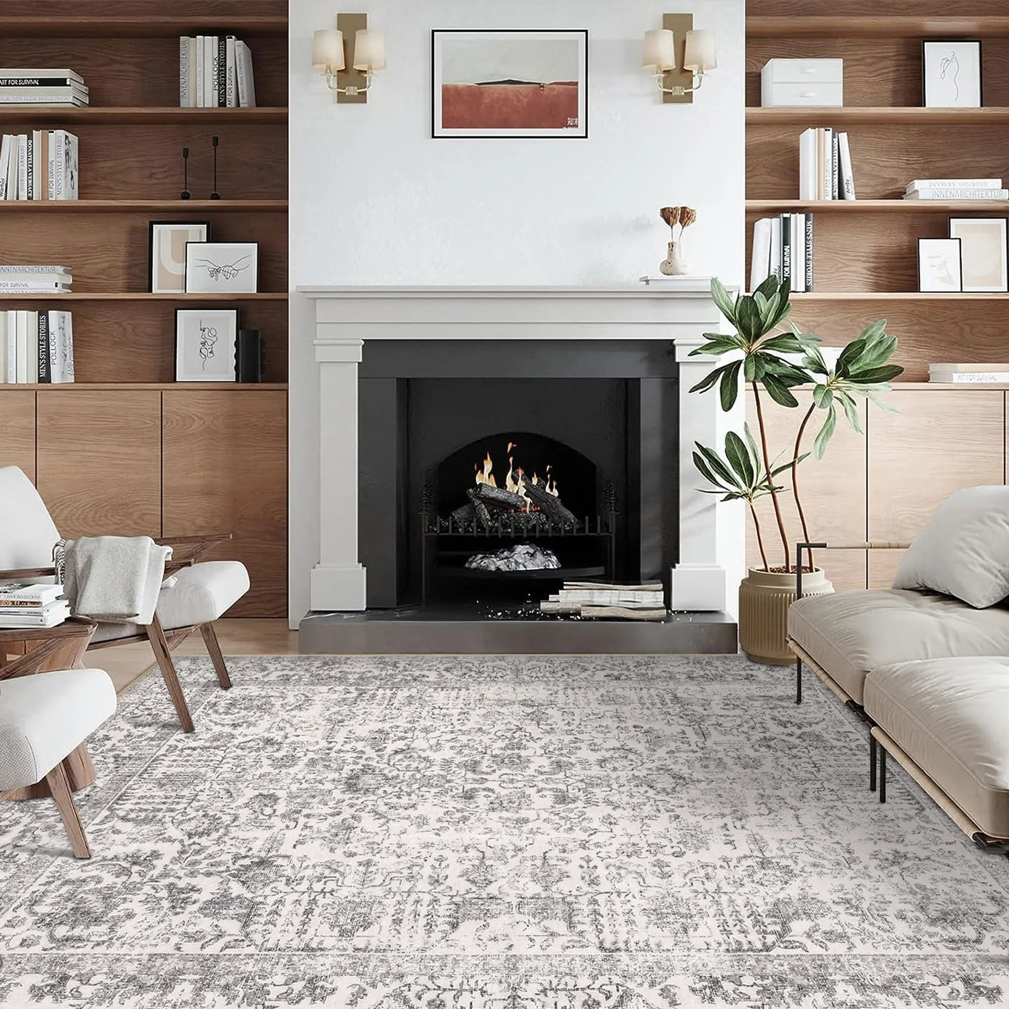 BERTHMEER 8'x10' Washable Large Area Rugs indoor Vintage Oriental Distressed Rugs Carpets for Living Room Bedroom Dining Room Office Throw Rugs Non-slip, Gray