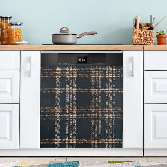 Haosy Dishwasher Magnet Cover Magnetic Fridge Door Cover Home Kitchen Decor Dark Green Brown Tartan 23"x 26"