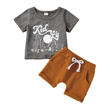 

wybzd Toddler Baby Summer Active Outfit Boy Girl Bro Love Mama Letters T-Shirt Tops High Waist Casual Shorts Set Grey 6-12 Months