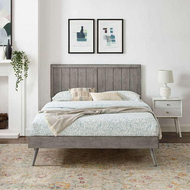 Modway Alana Lit Plateforme Simple en Bois avec Pieds Évasés, Gris