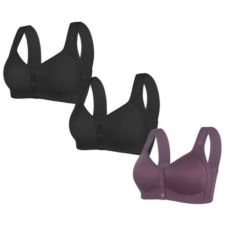 3PC Sport Bras for Women Sexy Lace No Underwire Front Closure Comfort Wireless Full Coverage Push Up Yoga Workout Everyday Bra Purple 1 38 B