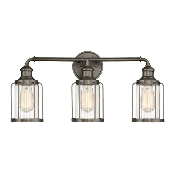 Anson 24 in. 3-Light Satin Copper Bronze Industrial Vanity Light with Clear Glass Shades