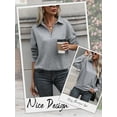 thumbnail image 4 of Hibeli Women Collared V Neck Drop Shoulder Long Sleeve Textured Top, 4 of 7
