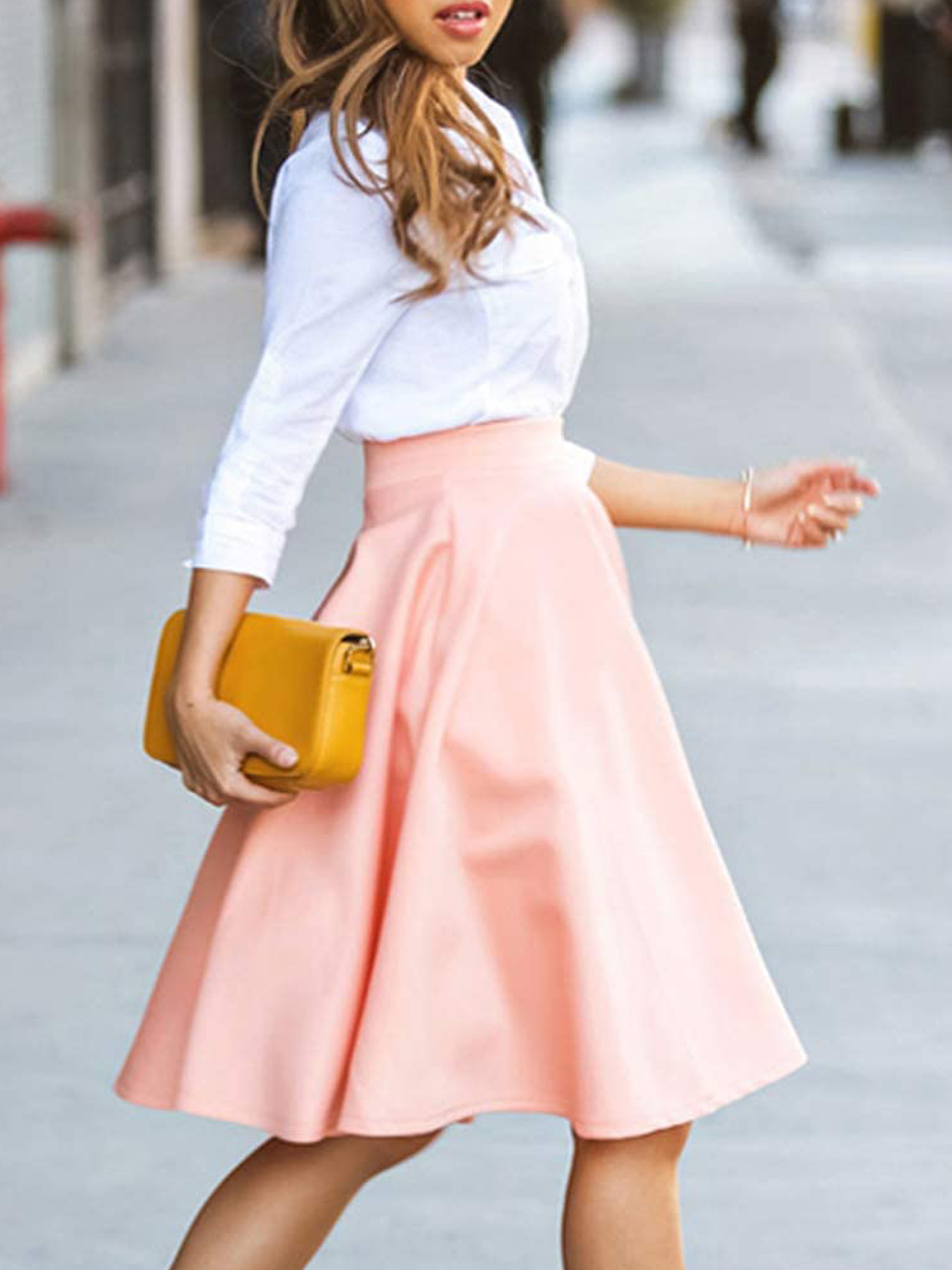Lazybaby Women's Casual High Waist Loose A Line Pleated Flared Midi Skirt  with Pockets - Walmart.com