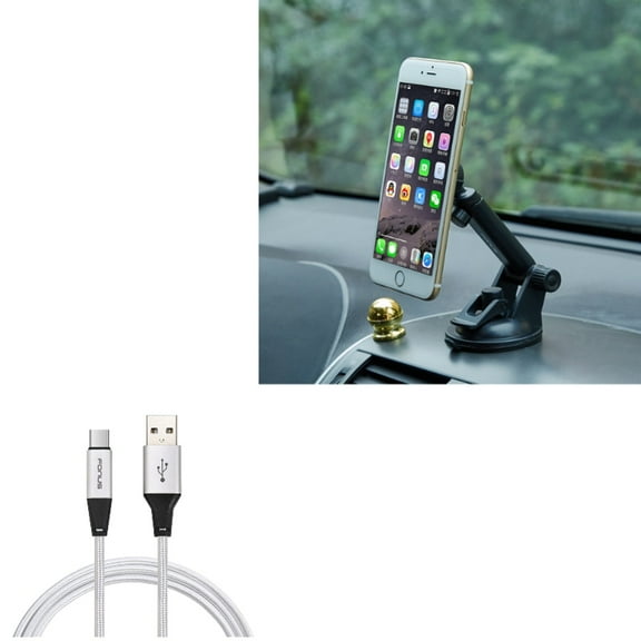 Car Mount + 6ft USB Cable for Motorola One 5G Ace Phone - Magnetic Holder Dash Windshield and Type-C Charger Cord Power Wire Combo for Motorola One 5G Ace (2021)
