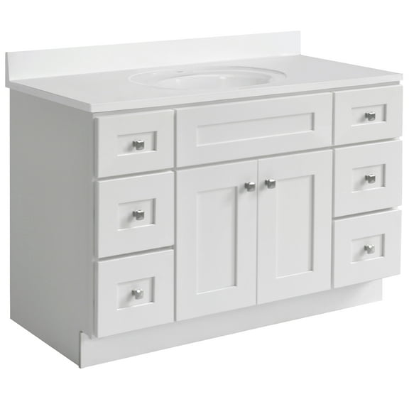 Design House Brookings 49" x 22" Assembled Solid Wood Bath Vanity Cabinet with Cultured Marble Single Hole Top, Sherwin Williams® White/White