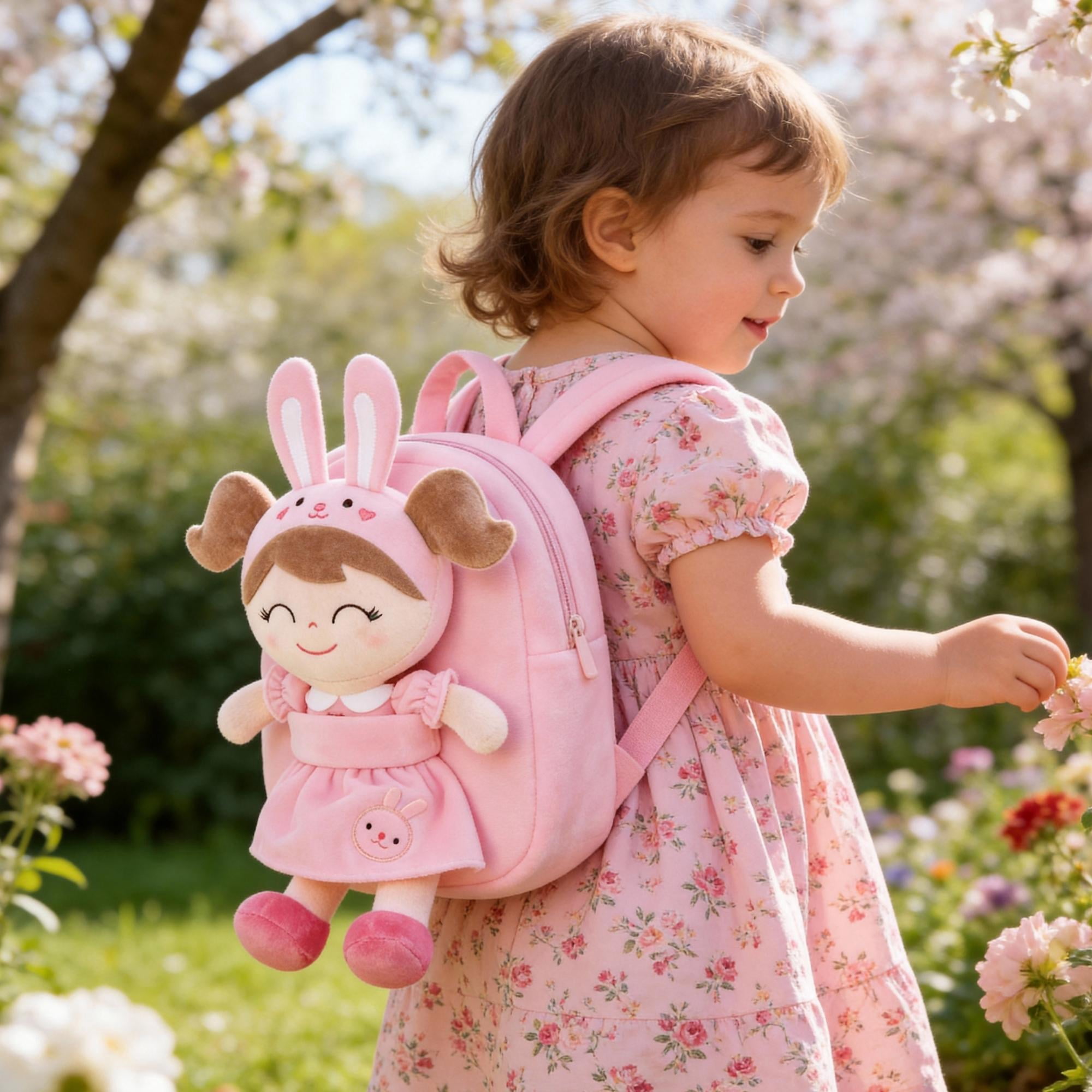 Gloveleya Toddler Doll Bunny Plush Kids Doll Toddler Dolls Girl Stuffed Rabbit Toys Pink Pocket 9"