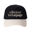 thumbnail image 4 of Coffee is Our LoveLanguage Letter Embroidered Color Block Trucker Hat Unisex Adjustable Cotton Breathable Fashion Cap for Travel Daily Wear, 4 of 11
