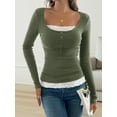 thumbnail image 5 of Lace Henley T-Shirts for Women Button Down Slim Fit Tops Long Sleeve V-Neck Tunic Top Blouse Green L, 5 of 9