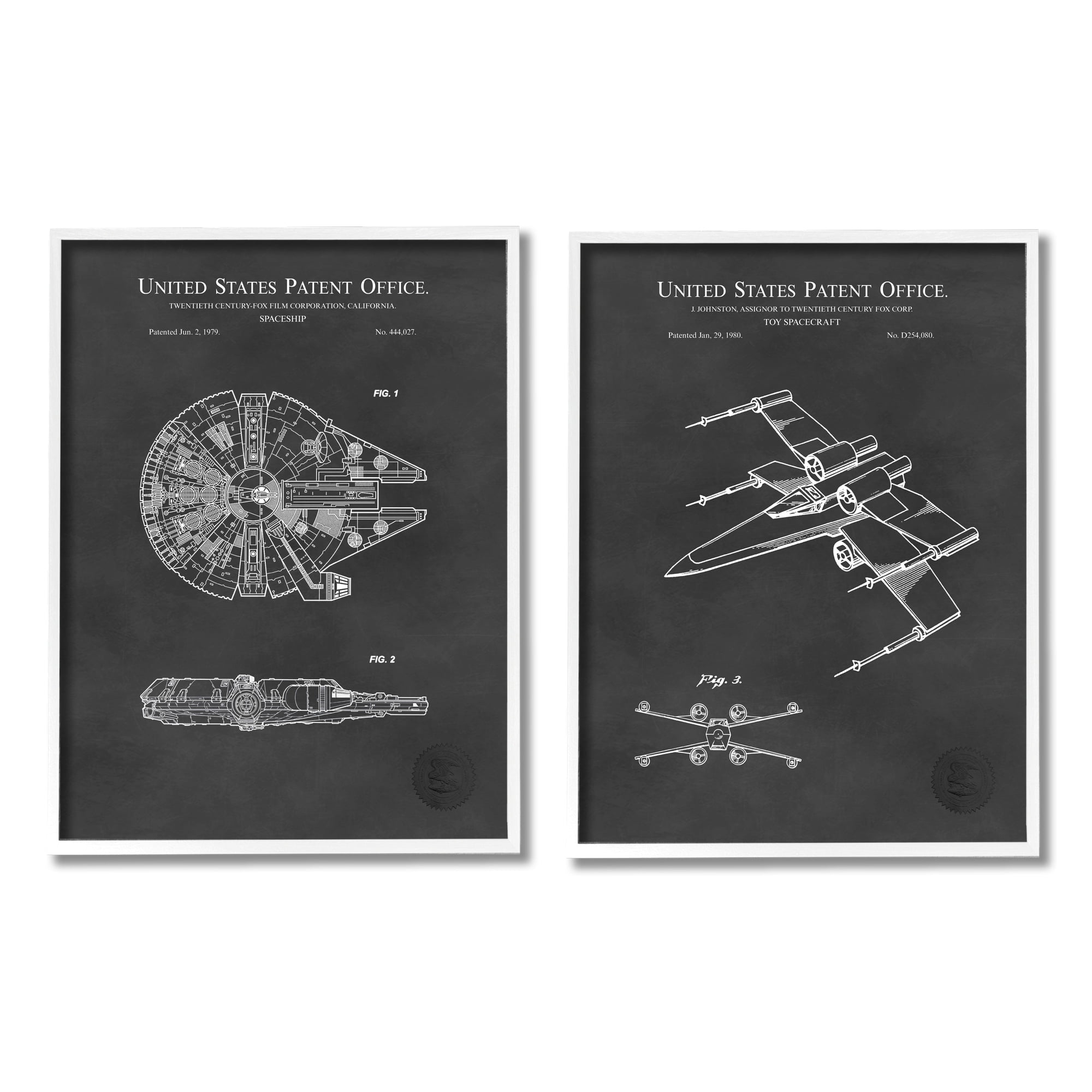 Vintage Space Ship Patents Science Fiction Pop Culture Typography Graphic Art Framed Art Print Wall Art, Set Of 2