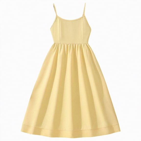 mgoYE Girls Dress Easter Dress Girls Dress Casual Round Neck A Line Ruffle Sleeve Knee Length Dresses(Yellow,8-9 Years)