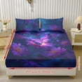 thumbnail image 2 of Xixirimido Purple Butterfly Daisy Flowers Print Sheet Set Comfy Easy Care 3 Pieces Bedding Set 1 Fitted Sheet & 2 Pillowcases, All Around Elastic Bed Sheet for Women Men, Twin Size, 2 of 5