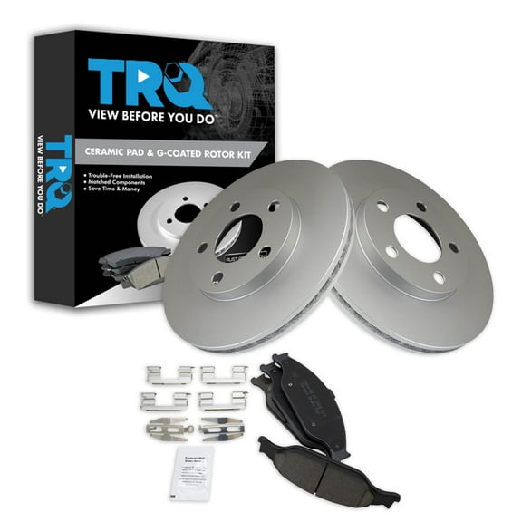 TRQ Front Brake Pad & Rotor Kit Brake Pads Brake Rotor Ceramic Premium G-Coated Fits Select 1999-2004 Ford Mustang