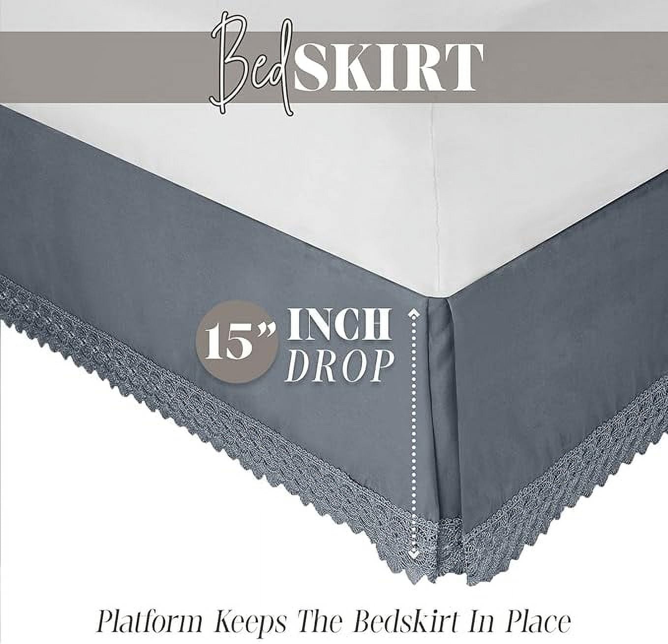 Elegant Comfort Narina Collection Lace Bed Skirt, 15-Inch Drop, 1500 Series, Elegant Vintage Design, Easy Care and Wrinkle-Resistant, Twin, Gray