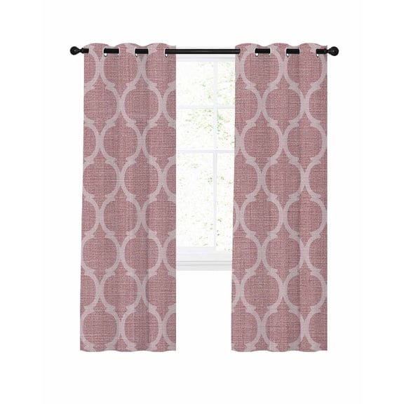Pink Morocco Blackout Curtains, Light Blocking Print Window Curtains, Middle Century Abstract Geometric Plaid Thermal Insulated Window Drapes for Living Room Kitchen Cafe 2 Panels, 55"W x 39"L