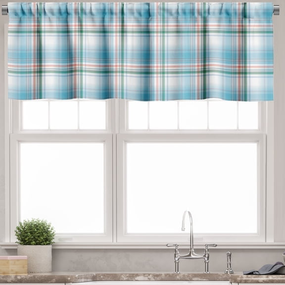Ambesonne Checkered Valance Pack of 2, Pastel Fresh Summer, 54"X12", Aqua Turquoise Pink