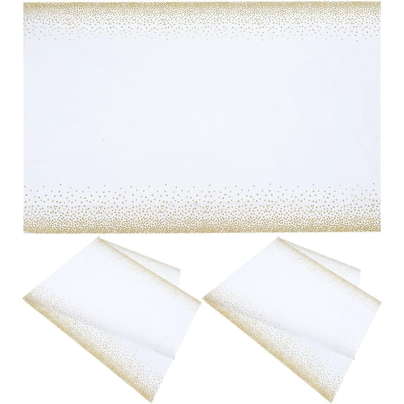 Tablecloth White Disposable Rectangular Polyester 5pcs with Gold Dot Pattern for Party Decor
