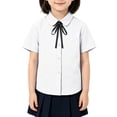 thumbnail image 2 of Girls School Uniform Shirts Short Sleeve Peter Pan Collar Blouse Cute Bow Tie Button Down Top for Kids Toddler Dress Shirt 3-12Y Beige 120, 2 of 4