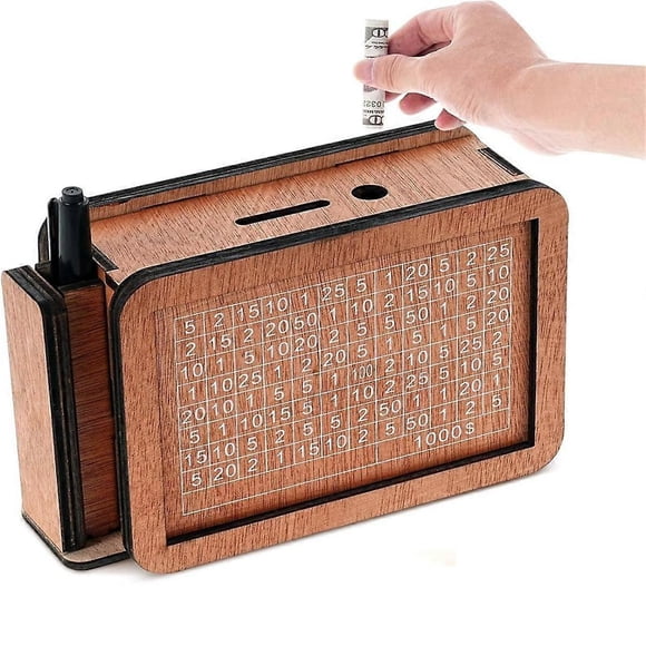 Wooden Money Box with Cash Vault Design, Wooden Piggy Bank, Cash Vault Wooden Savings Box, Money Box with Money A