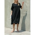 thumbnail image 6 of Wytyjxccyy Women Short Sleeve Dress Cotton Linen Solid Casual Loose A-Line Party Beach Dress, 6 of 7