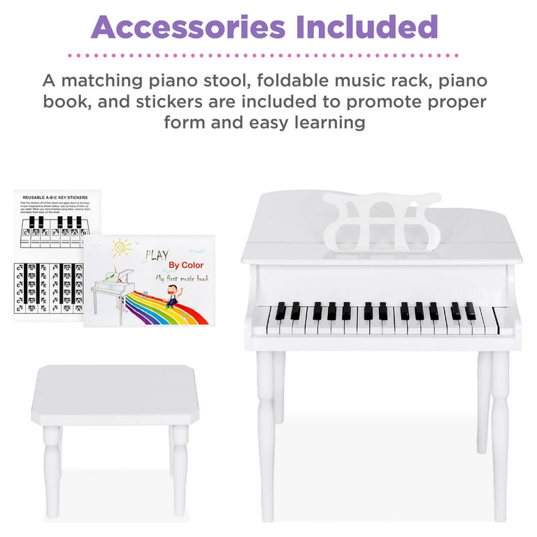 Best Choice Products Kids Classic 30-Key Mini Piano w/ Lid, Bench, Folding  Music Rack, Song Book, Stickers - White 